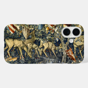 Funda iPhone 16 William Morris Deer y escudos en el dominio verde