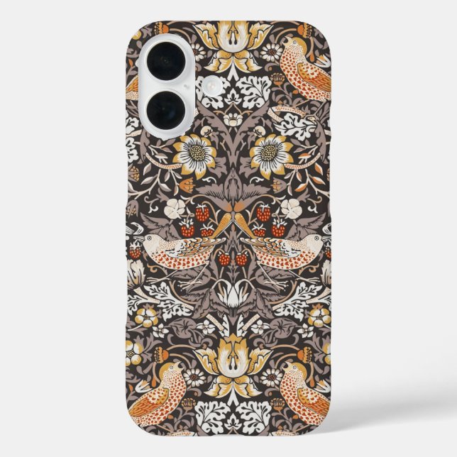 Funda iPhone 16 William Morris Fruta Robada Carbón Ocre (Reverso )