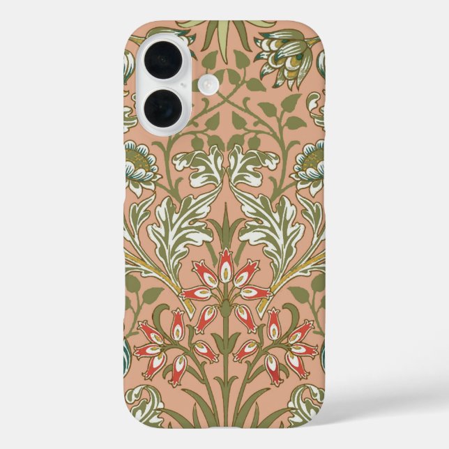 Funda iPhone 16 William Morris Hyacinth Flower Rosa Art (Reverso )