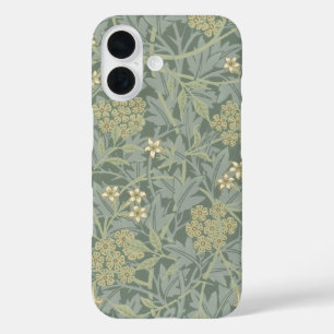 Funda iPhone 16 William Morris Jasmine Azul Arte Botánico Verde