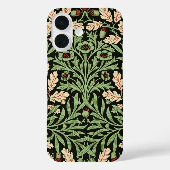 Funda iPhone 16 William Morris Roble Antiguo Patrón Rojo Negro (Reverso )