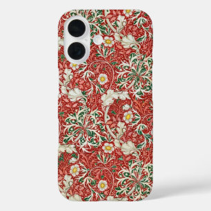 Funda iPhone 16 William Morris Seaweed Flor antigua Verde Rojo