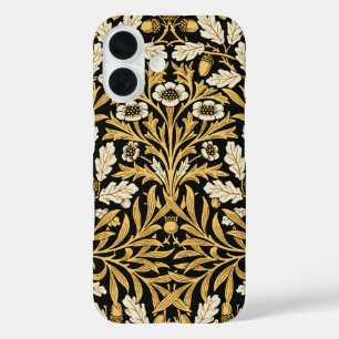 Funda iPhone 16 William Morris Vintage Oro Patrón Roble Negro
