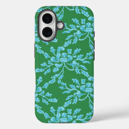 Funda iPhone 16 Winding Peony Woodcut in Green and Aqua
