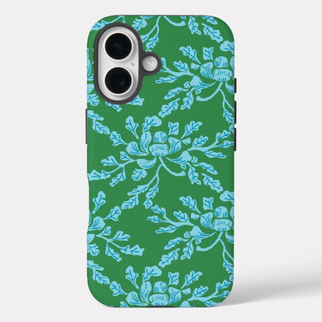 Funda iPhone 16 Winding Peony Woodcut in Green and Aqua (Reverso )