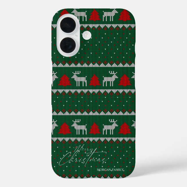 Funda iPhone 16 Winter Wonderland,Reindeer Pine Tree Green (Reverso )