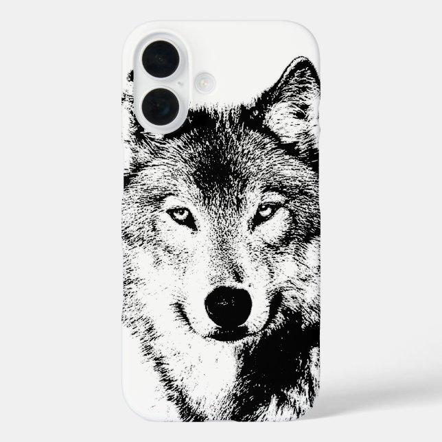 Funda iPhone 16 Wolf Black & White Pop Art (Reverso )