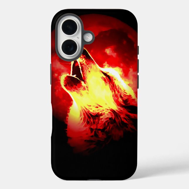 Funda iPhone 16 Wolf, Moon & Red Sky (Reverso )