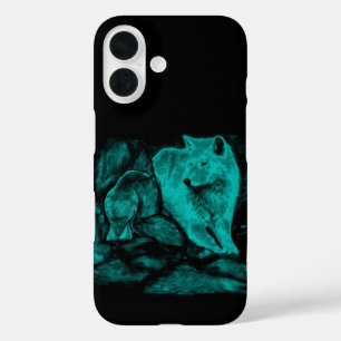 Funda iPhone 16 Wolf y Raven en la noche