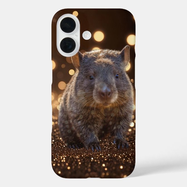 Funda iPhone 16 Wombat, Bebé Marrón, En Bliss De Bokeh Marrón, (Reverso )