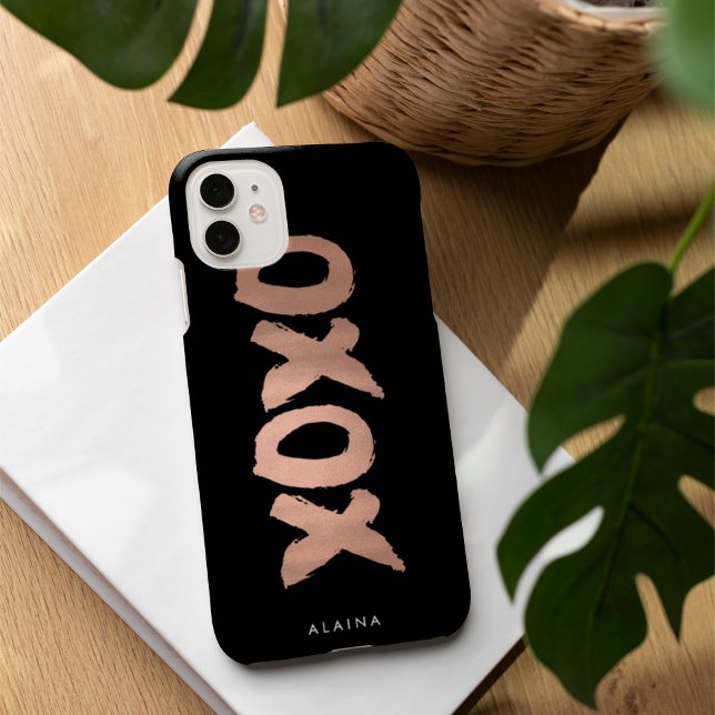 Funda iPhone 16 XOXO Pincel de oro negro y falso Rosa (Subido por el creador)