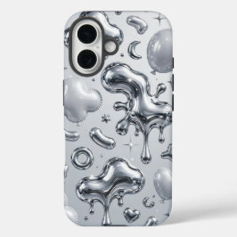 Funda iPhone 16 Y2K Chrome Bubble 3D Silver Case