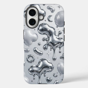 Funda iPhone 16 Y2K Chrome Bubble 3D Silver Case