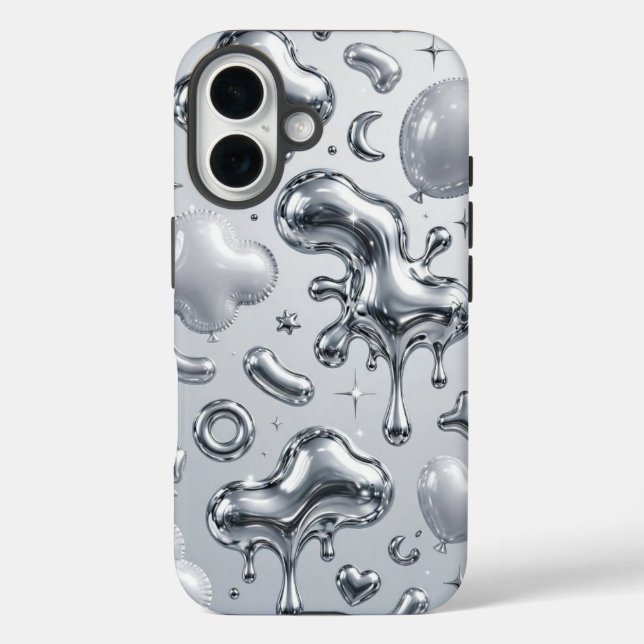 Funda iPhone 16 Y2K Chrome Bubble 3D Silver Case (Reverso )