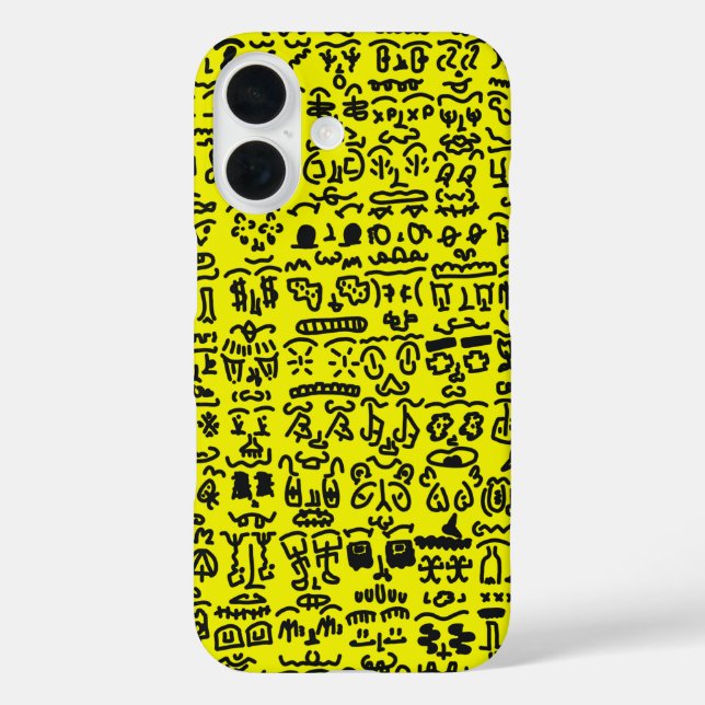 Funda iPhone 16 Yellow Doodle Pattern Phone Case – Abstract Black  (Reverso )