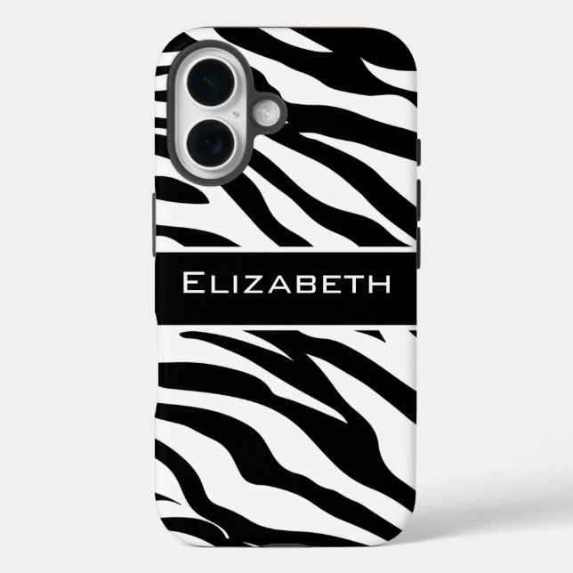 Funda iPhone 16 Zebra Pattern Black and White Personalized  (Reverso )