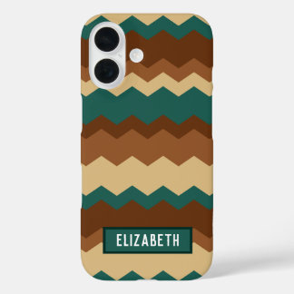 Funda iPhone 16 Zig Zag geométrico Otoño Marrón y Verde