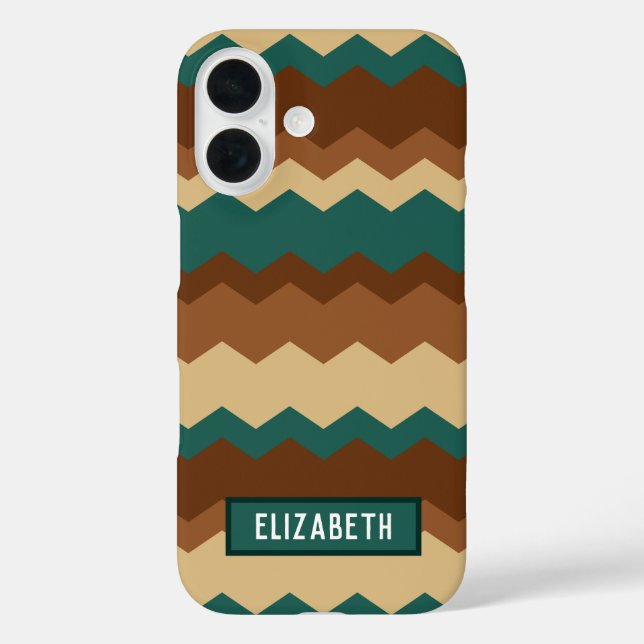 Funda iPhone 16 Zig Zag geométrico Otoño Marrón y Verde (Reverso )