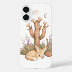 Funda iPhone 16 Zorro Fennec del Desierto Boho Durmiendo Bajo Cact