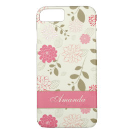 Funda iPhone 7| Flores y hojas| Marfil Verde Rosa