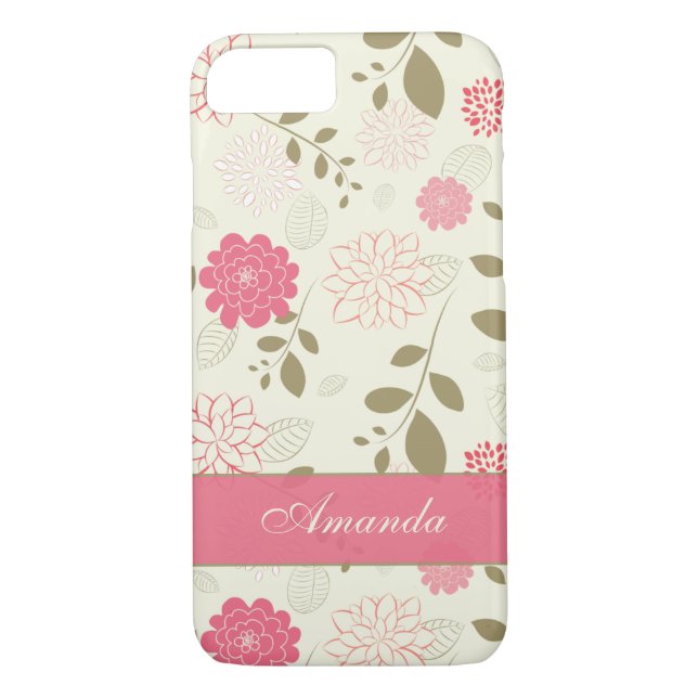Funda iPhone 7| Flores y hojas| Marfil Verde Rosa (Reverso)