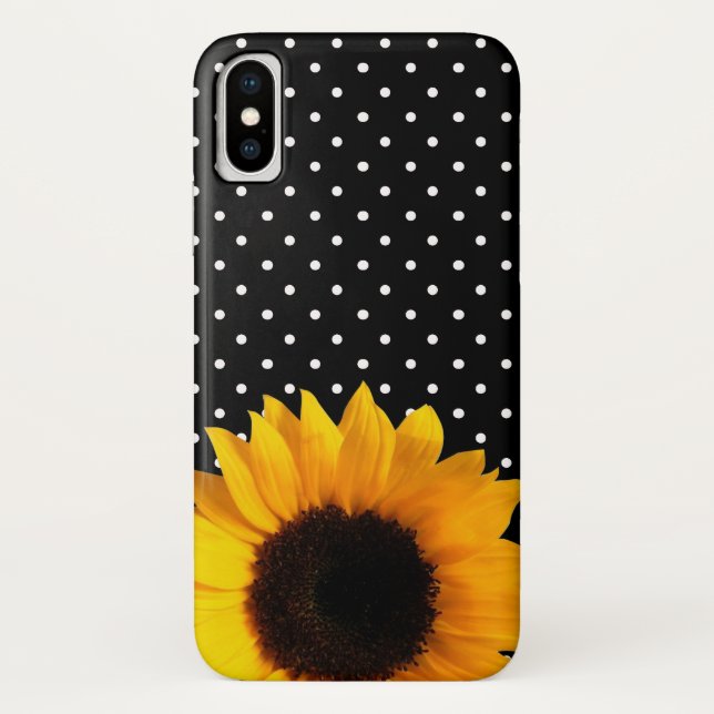 Funda iPHone X de puntos de polka y girasol (Reverso)