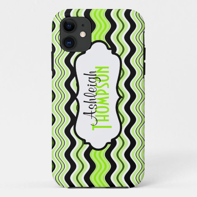 Funda Lime, Black, White Wavy Stripes iPhone 5 (Reverso)