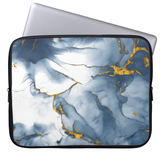 Funda moderna de fondo de mármol Verde azulada oro (Frente)