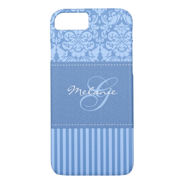 Funda Monograma Blue Damask Stripe iPhone 7 (Reverso)