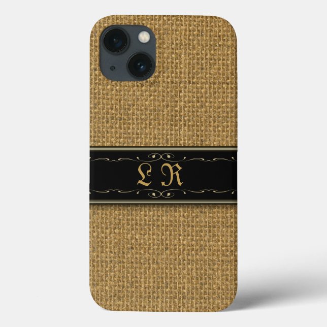 Funda Monograma de Golden Burlap para iPhone 6 Per (Reverso)