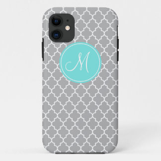 Funda Monograma del patrón de quatrefoil gris para