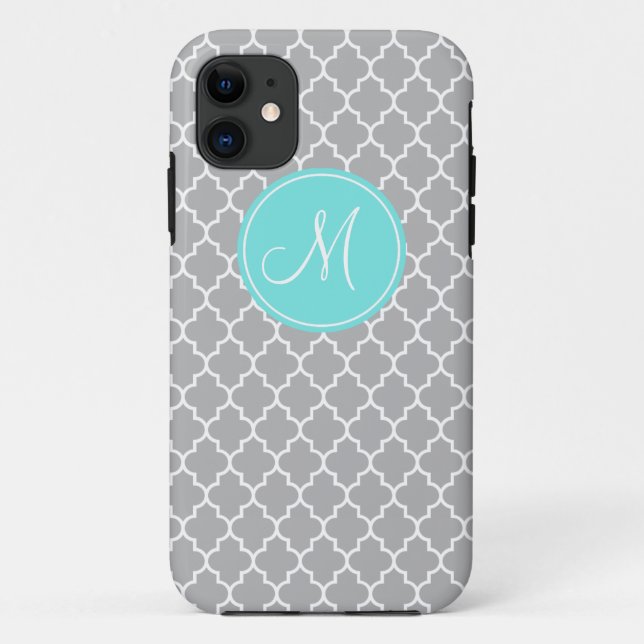 Funda Monograma del patrón de quatrefoil gris para (Reverso)