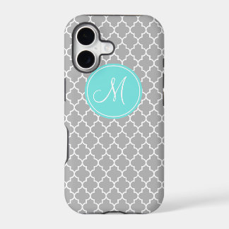 Funda Monograma del patrón de quatrefoil gris para