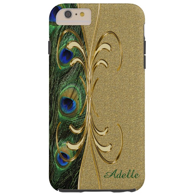 Funda Monograma Gold Peacock Feather iPhone 6 Plus (Reverso)