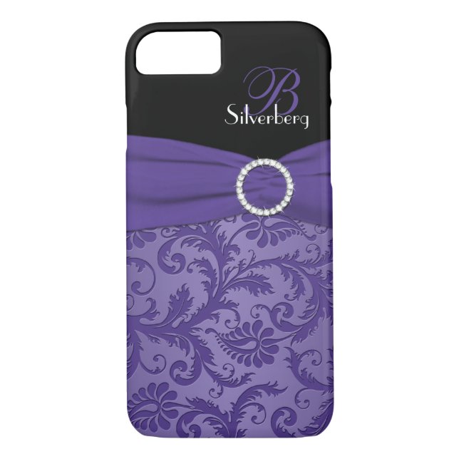 Funda Monograma morado y negro Damask para iPhone  (Reverso)