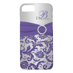 Funda Monograma morado y plateado Damask para iPho