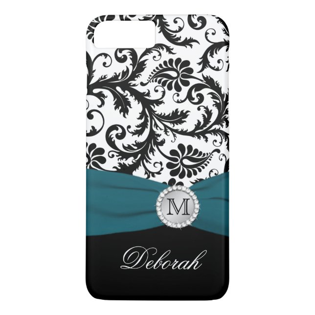 Funda Monograma negro, blanco, Verde azulado Damas (Reverso)