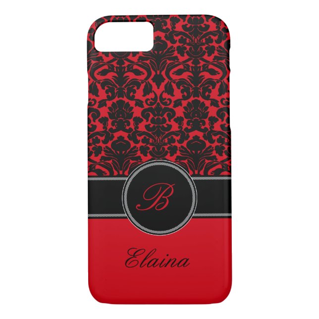Funda Monograma rojo, negro, blanco Damask para iP (Reverso)