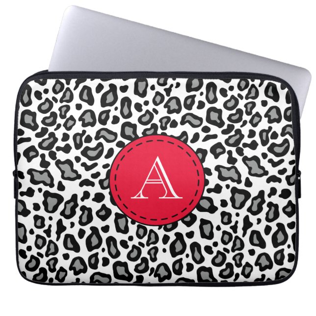 Funda Monogramada de portátil Leopardo blanco (Frente)