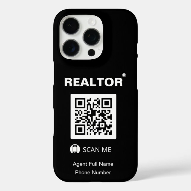 funda negro para iPhone 16 Pro - Realtor®+QR Code (Reverso )