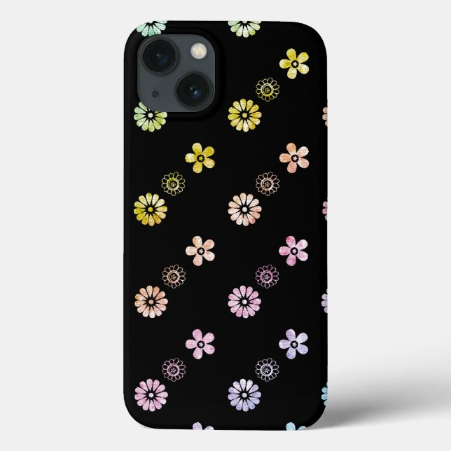 Funda negro rayado de flor arcoiris pastel (Reverso)