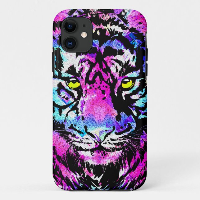Funda Neon Pink Tiger Head Portrait iPhone 11 (Reverso)