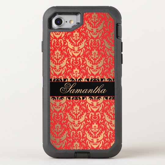 Funda OtterBox Defender Para iPhone 8/7 Damasco rojo y negro del reflejo de oro del