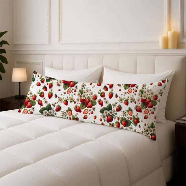 Funda para almohada corporal de fresa botánica (Botanical Strawberry Body Pillow Cover Case)
