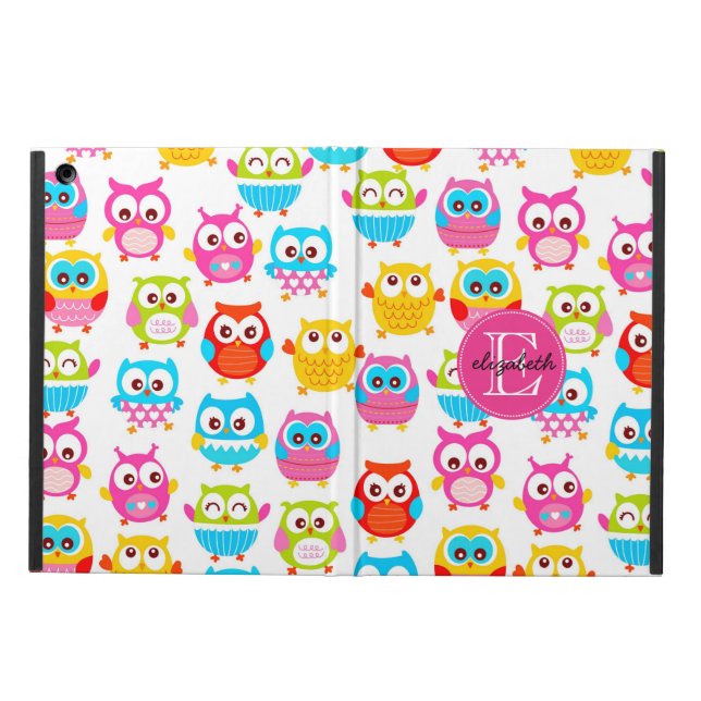 Funda Para iPad Air Búhos lindos de Litte cones monograma (Exterior)