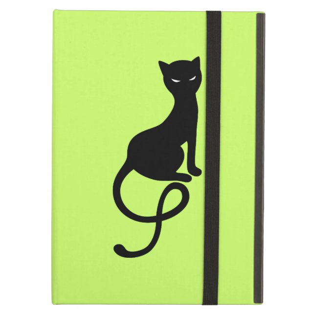 Funda Para iPad Air Folio malvado gracioso verde del gato negro (Anverso)