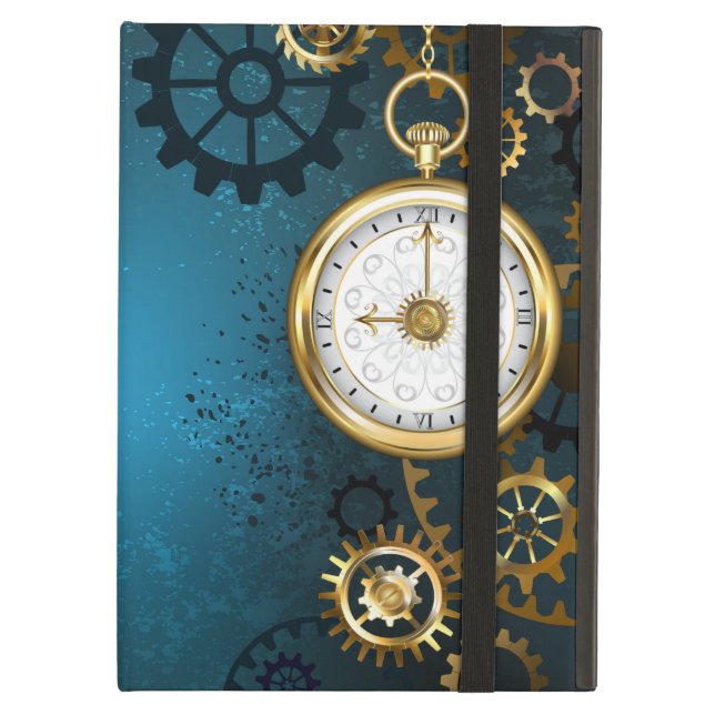Funda Para iPad Air Fondo turquesa Steampunk con engranajes (Anverso)