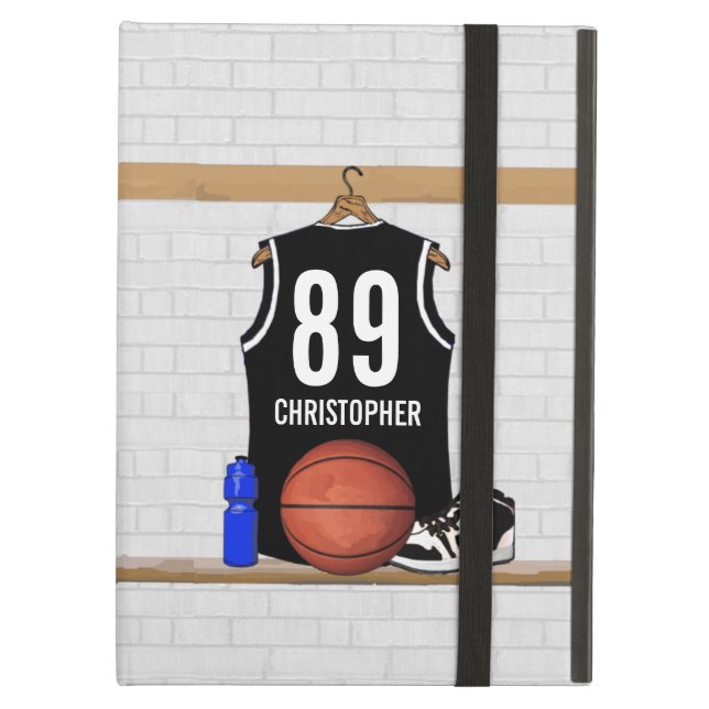 Funda Para iPad Air Jersey blanco y negro personalizado del baloncesto (Anverso)