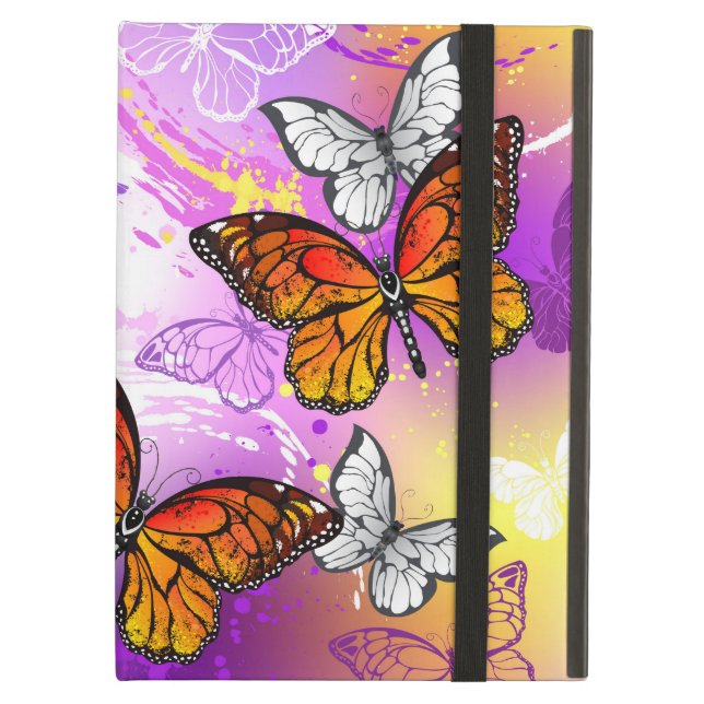 Funda Para iPad Air Mariposas monarcas en fondo morado (Anverso)