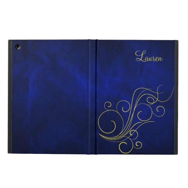Funda Para iPad Air Remolino azul elegante del oro (Exterior)
